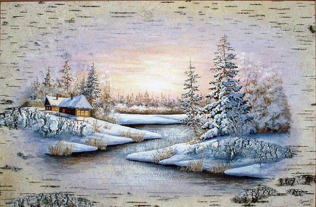 Рисунки на бересте Сергея Сурина