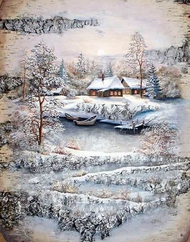 Рисунки на бересте Сергея Сурина