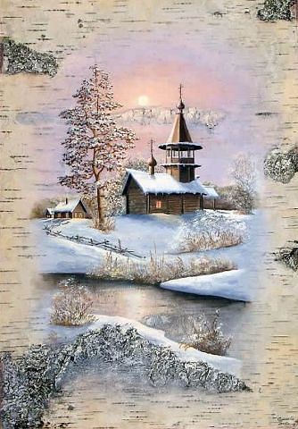 Рисунки на бересте Сергея Сурина
