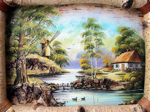 Рисунки на бересте Сергея Сурина