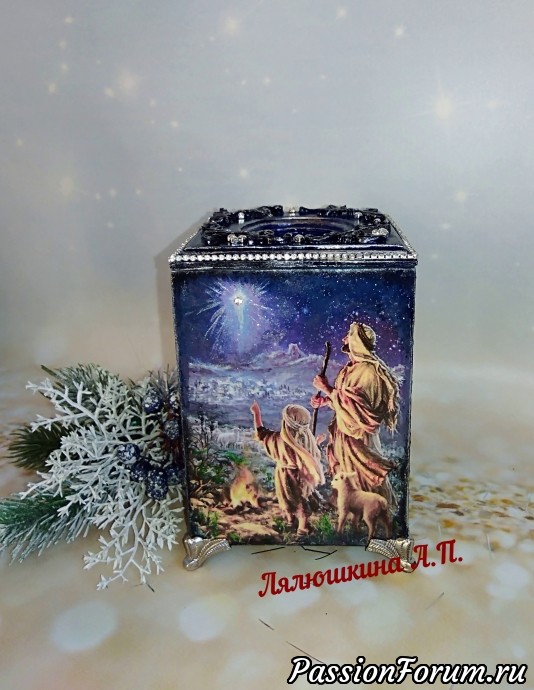 Короба - подсвечники "Рождественские мотивы" , "Ангел Рождества", "Вкус снежинки" .