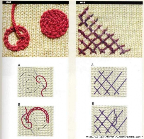 Журнал вышивки по лицевой глади вязаного изделия. 100 способов+еще 10