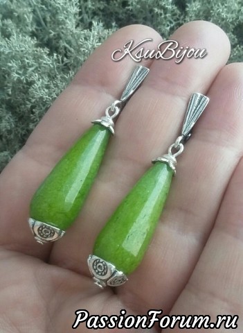 Серьги-капли с зеленым кварцем Серьги-капли с зеленым кварцем