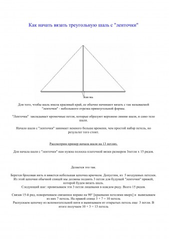 Начало вязания шали спицами. "Ленточка"