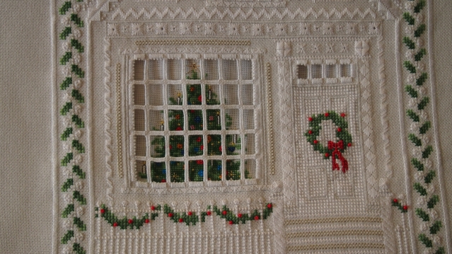 Рождественский домик , хардангер, 6 этап,заключительный.