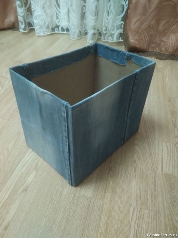 Чемодан, короб и коробочка (картон + джинса)