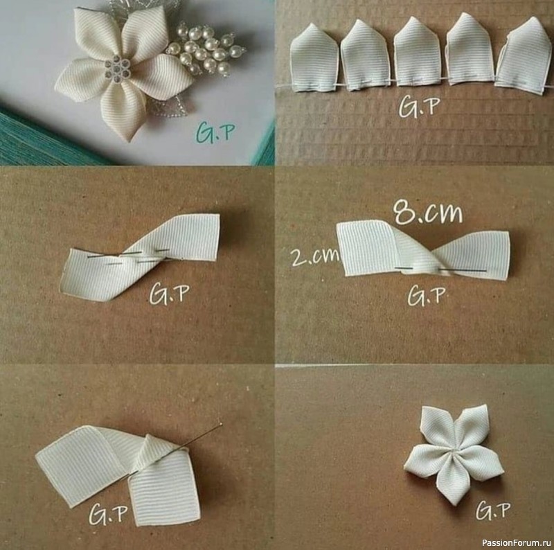 Простые цветочки из лент. Мини МК