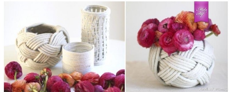 Вазы из веревки в морском стиле