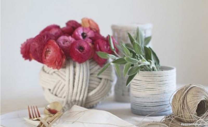 Вазы из веревки в морском стиле