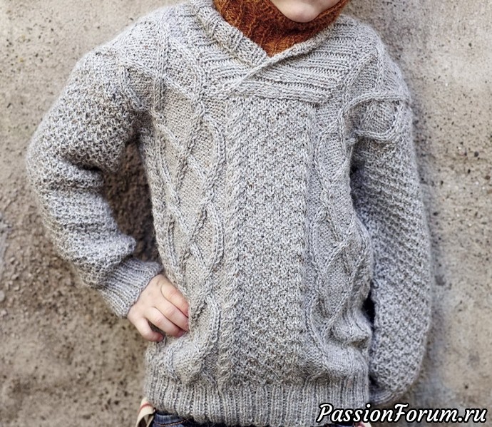 Детский пуловер с арановыми полосами. МК