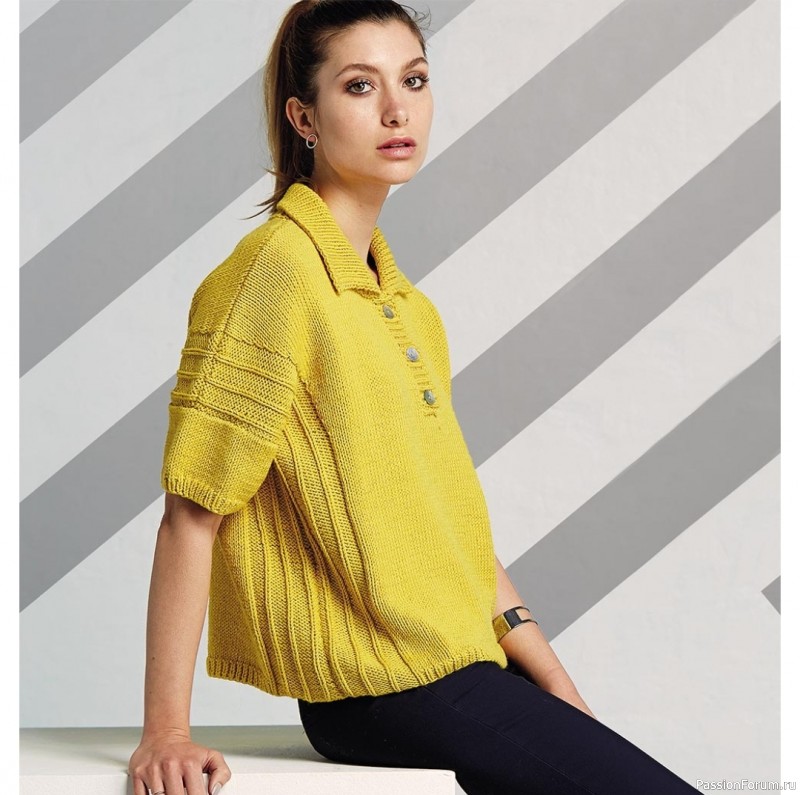 Желтый пуловер-поло