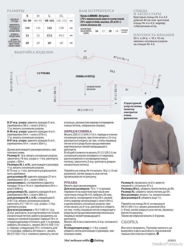 Короткий пуловер с круглой кокеткой и рукавами-баллон. Описание