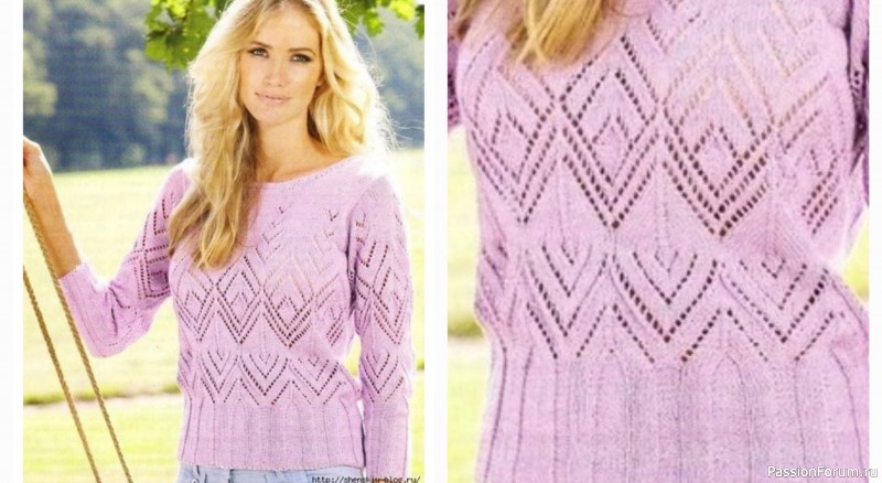 Ажурный пуловер спицами. Схема
