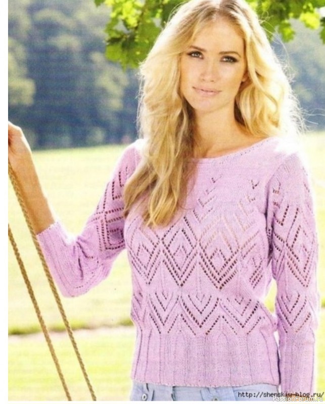 Ажурный пуловер спицами. Схема