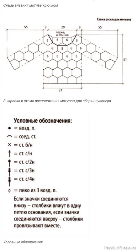 Воздушный пуловер крючком из ажурных мотивов