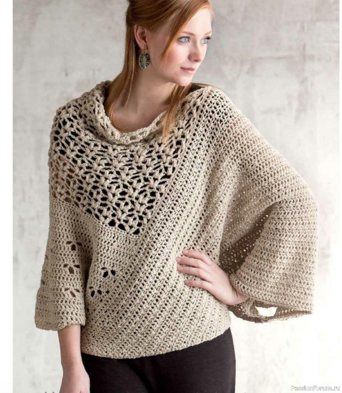 Асимметричный блузон крючком. Схемы