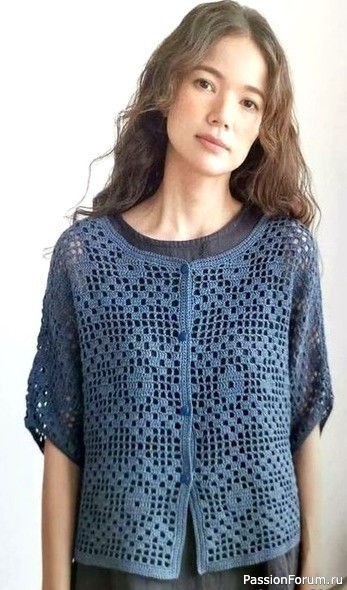 Летний жакет филейным узором