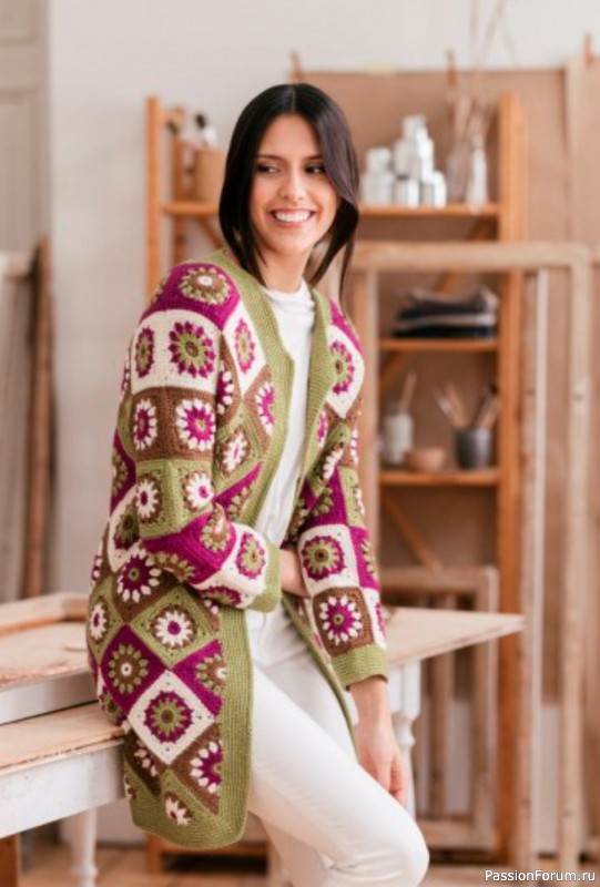 Кардиган из квадратов. Схемы