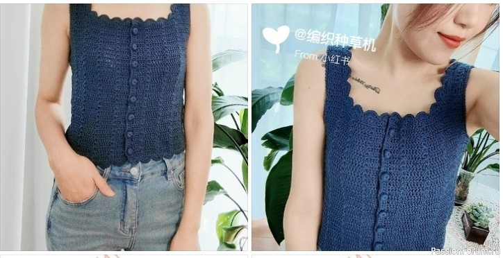 Синий топ с застежкой по переду. Схема