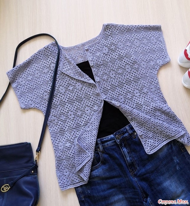 Летний жакет филейным узором