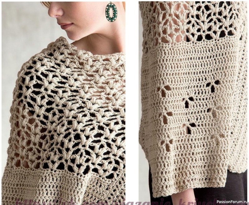 Асимметричный блузон крючком. Схемы