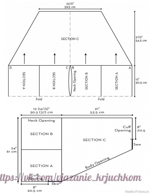 Асимметричный блузон крючком. Схемы
