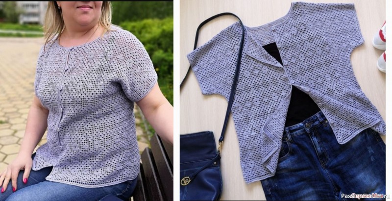 Летний жакет филейным узором