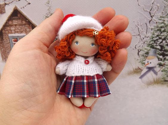 Miniature cloth art OOAK collectible dollhouse doll small