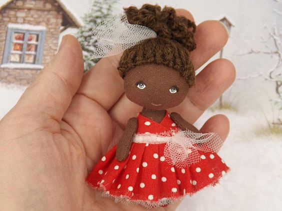 Birthday gift fabric dollhouse miniature brown doll small