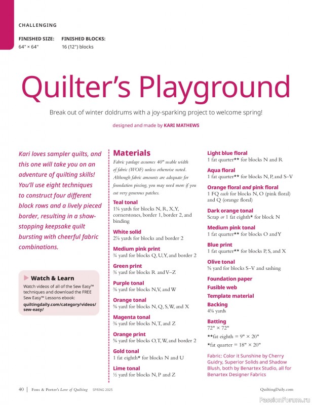 Коллекция проектов для рукодельниц в журнале «Fons & Porter’s Love of Quilting – Spring 2025»