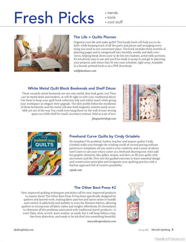 Коллекция проектов для рукодельниц в журнале «McCalls Quilting - Spring 2026»