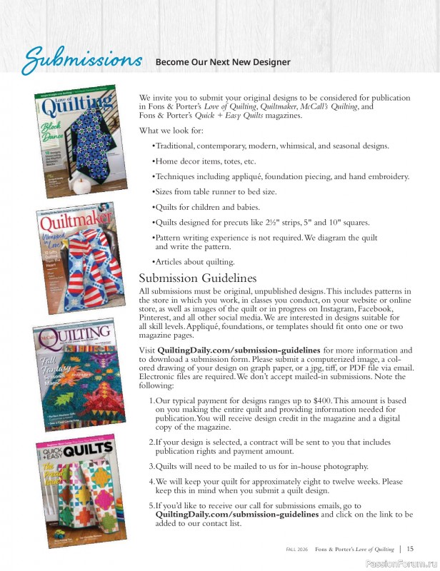 Коллекция проектов для рукодельниц в журнале &laquo;Love of Quilting - Fall 20266&raquo;