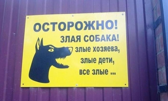 Осторожно! Очень злая собака! Таблички-ужастики)
