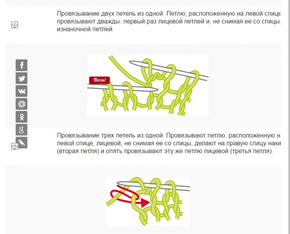 Обозначение и выполнение петель спицами