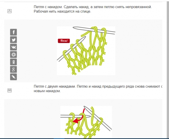 Обозначение и выполнение петель спицами