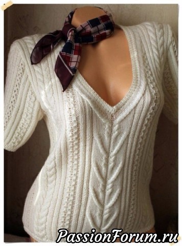 Пуловер с короткими рукавами спицами
