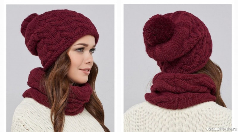 Шапка с узором &ldquo;королевские косы&rdquo; на двух спицах