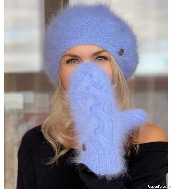 Берет и варежки из Biagioli Malo Angora. Схема