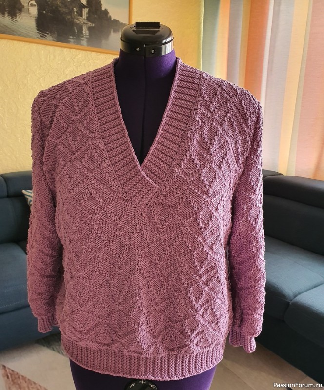 Пуловер из хлопка рельефным узором