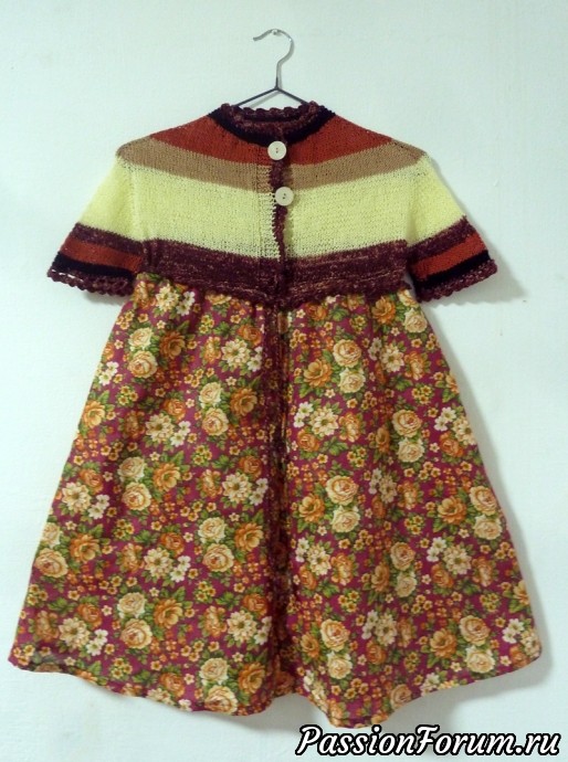 Вязание+ткань. Платьица для внучек.