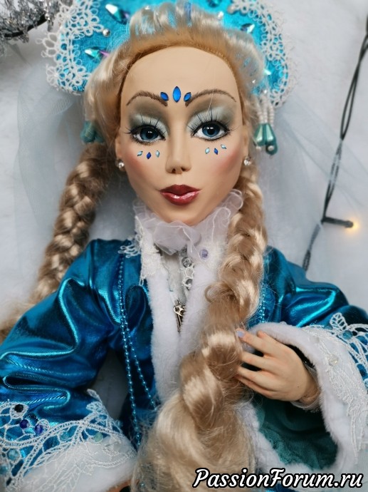 Волшебная Снегурочка, текстильная шарнирная кукла