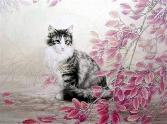 китайские акварели с кошками