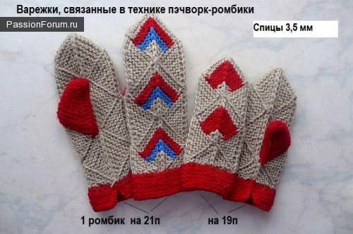 Подарок к Новому году! Варежки, связанные в технике пэчворк-ромбики