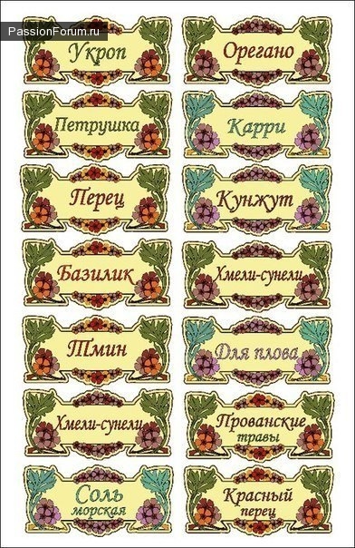 Этикетки для специй.