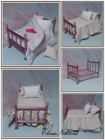 Кукольная кровать. Кукольная миниатюра Елены Никитиной (из интернета)