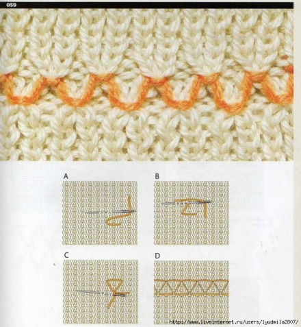 Журнал вышивки по лицевой глади вязаного изделия. 100 способов+еще 10