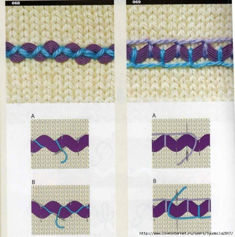 Журнал вышивки по лицевой глади вязаного изделия. 100 способов+еще 10