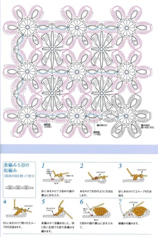 Вязание мотивов без отрыва нити, схемы, продолжение