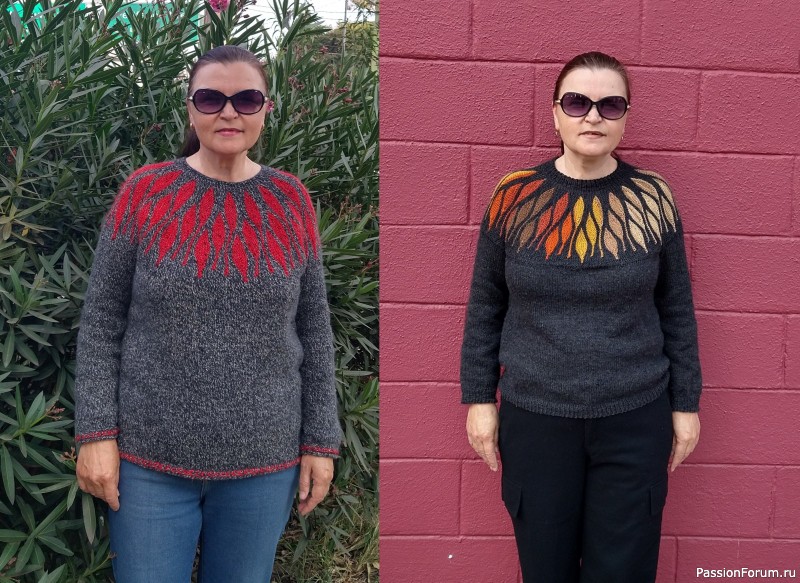 Пуловер с круглой кокеткой. Повтор.