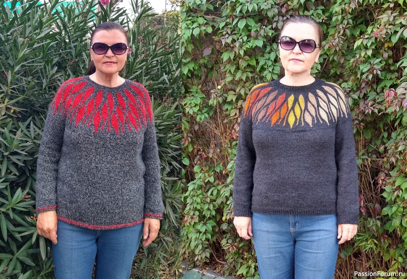 Пуловер с круглой кокеткой. Повтор.